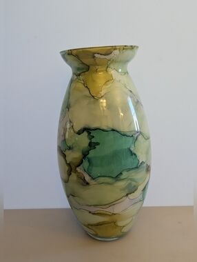 Vintage Italian Art Glass Table Vase "Vaso Lucy H28" Spltatter Tie Die 10" Tall